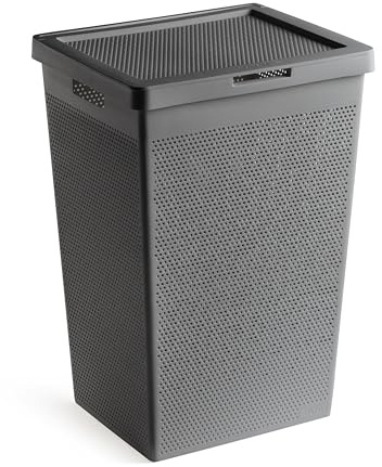 TATAY Cesta Ropa Sucia 60L Bohol | Diseño Minimalista | Tapa Abatible, Asas Laterales | Ventilación Óptima | Plástico 100% Reciclado Libre de BPA | 42,5x33,5x60 cm, Gris