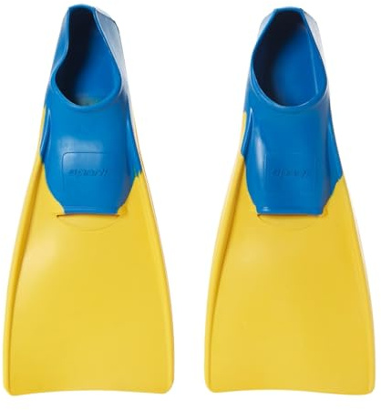 Sporti Adult-Kids Short Swim Fins, Floating Fin for Swimming & Snorkeling, Swim Flippers for Training - YellowBlue - Youth 4-5 / W 6