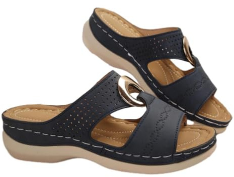 Claquettes Sandales Orthopedique Femmes Été Pantoufles Bohême Compené Claquette Respirant Confort Anti-dérapant Pantoufle Rétro Évidé à Soutien Plantaire Chaussons pour Maison Jardin Piscine Plage