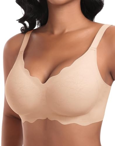 Ganado Soutien-Gorge Femme sans Armature Sexy Col en V Brassiere avec Coussinets Bralette sans Coutures Classiques Brassière Maintien