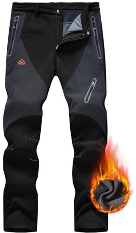 Rdruko Skihose Herren Wanderhose Winter Softshellhose Wasserdicht Winterhose Schneehose GefüTtert Outdoorhose Snowboardhose Thermohose-Schwarz 30