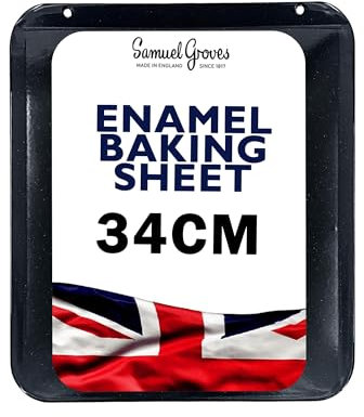 Samuel Groves UK Made Vitreous Enamel Roasting/Baking Tray Sheet, Baking Tray, 34cm, Baking Cookie Tray, Brownie, (34cm Slide Off Baking Sheet)