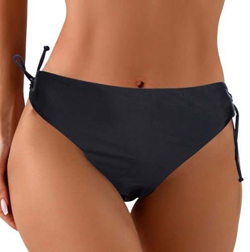 Damen Bikinihose Hoch Tailliert Sexy Badehose Side Tie String Bikinis Bikini Bottom für Strand und Schwimmbad (DE/NL/SE/PL, Alphanumerisch, L, Regular, Regular, Schwarz)