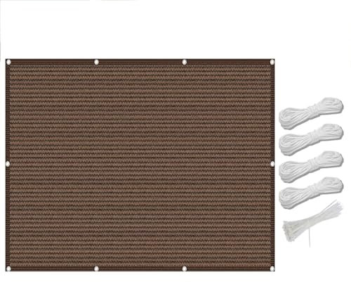 Grand voile d'ombrage en tissu polyester respirant 95 % anti-UV pour jardin, cour, piscine, balcon - Marron - Forme carrée - 3,2 x 8 m