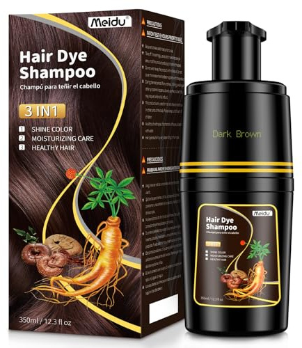 IIIMEIDU Dark Brown Hair dye Shampoo 3 in 1, Natural Hair Color Shampoo for Women Men 100% Grey Coverage