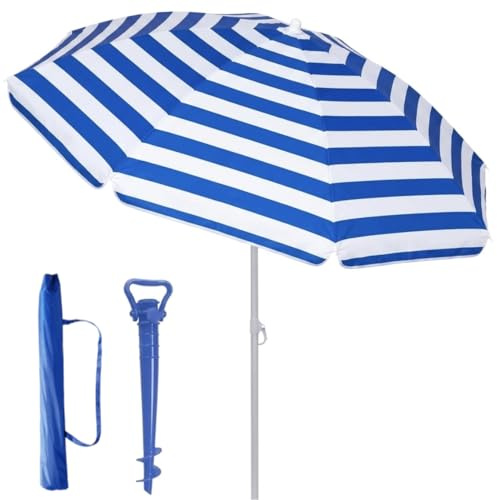azorex Sombrilla de Playa de Aluminio 180/200/220cm – Parasol Inclinable con Protección UV, Ventilación Antiviento, Incluye Bolsa de Transporte (200CM)