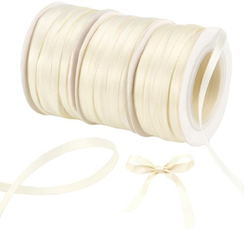Cinta de raso de 150 m, doble satén beige de 3 mm, cinta para lazos beige, ideal para regalos, bodas, bautizos, cumpleaños, decoración, envoltorios de regalo