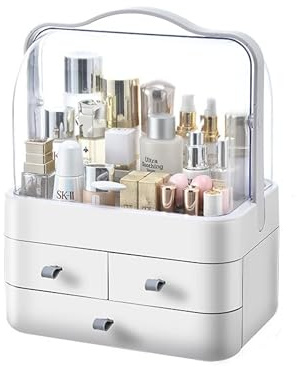 UUE Make Up Kosmetik, Organizer Schminke aus Kunststoff, Beauty Organizer mit Deckel, Makeup Organizers 3 Ebenen, Multifunktionale Aufbewahrung für Schminktisch Schlafzimmer Bad Geschenk