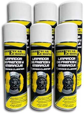 carretcar europea Limpiador de Frenos 6 Sprays de 500 ml – Brake Cleaner para Talleres, Coches, Motos, Bicicletas y Maquinaria – Desengrasante Alta Precisión, Limpieza Sin Residuos | Sin Acetona
