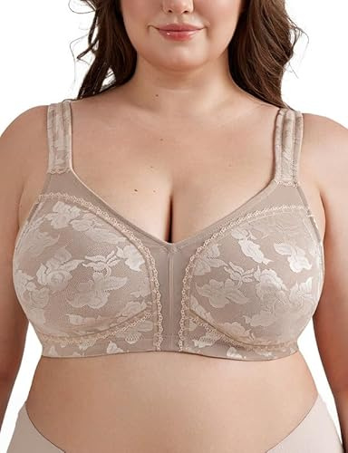 WingsLove Women's Full Coverage Minimizer Bra Plus Size Wireless Non Padded Wide Straps Comfort Everyday Bras (Toffee,38G)
