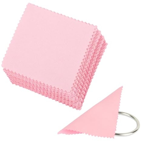 50 Pezzi Panni per la Pulizia dei Gioielli, Panni Riutilizzabili lucidare, Panno Antiossidazione per Pulire Argento e Ottone Platino Oro Orologi (Rosa, 8x8cm)