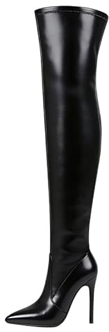 Veelau Meieer Botas de tacón alto para mujer, con tacón de aguja, botas largas de moda para fiestas y ropa de calle, Poliuretano negro., 39 EU