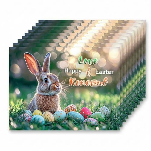 BAUCH Set di 10 Biglietti di Pasqua con Motivo Coniglio, 11,4x8cm Biglietti di Auguri Buona Pasqua, Retro Bianco per Scrivere