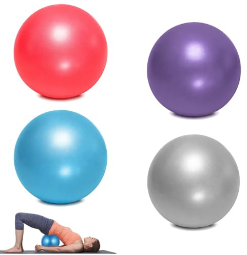 Minshulan Trading gymnastikboll liten, 4 stycken pilateskula med uppblåsbart sugrör, halkfri mjuk yoga boll för balans, sjukgymnastik, Core-Fitness