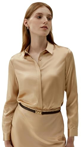 LilySilk Women's Silk Blouse 100% 22MM Silk Button-Down Shirt Long Sleeves Classic Timeless Top for All Seasons Casual Business, Light Camel XS