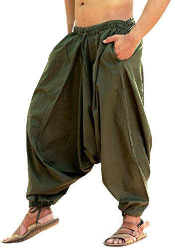 SARJANA HANDICRAFTS Men's Cotton Solid Harem Pants Yoga Trousers Hippie (Khaki, Free Size)