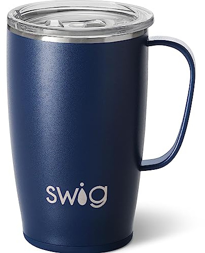 Swig Life 18oz Insulated Tumbler, Travel Mug with Handle and Lid, Stainless Steel, Reusable (Navy)