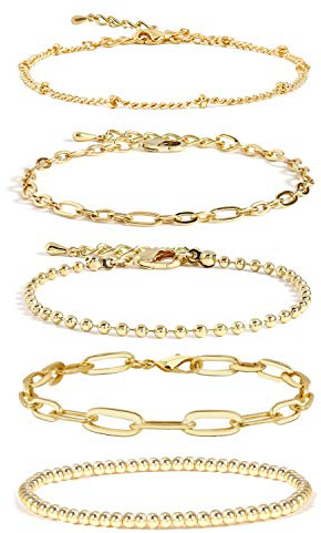 Waterproof Gold Bracelet Stack for Women Non Tarnish,Stainless Steel 14K Gold Plated Dainty Bracelets Layered Paper Clip Bracelet Chain Bracelet for Women Jewelry