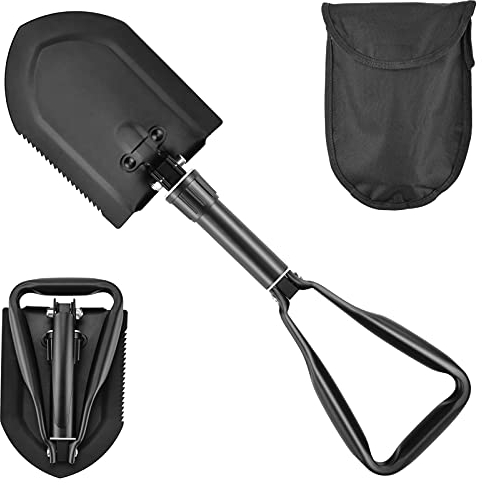 Pala Plegable 58 cm, Pala Supervivencia Extra Estable de Acero al Carbono de Alta Resistencia con Bolsa de Transporte, Pala Militar Traje para Senderismo al Aire Libre, Caza,Expedición(Negro)