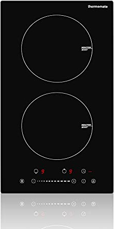 ThermoMate IHTB302 Table de cuisson à induction 30 cm, Plaque Induction encastrable avec 2 Foyers de cuisson, fonction booster, commande tactile, sécurité enfants, timer, 3500W