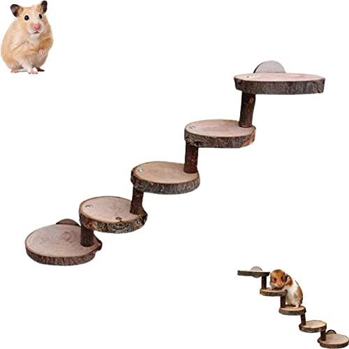 YANJIY Giocattoli Per Criceti, Scaletta In Legno Criceto, Giocattoli Da Masticare Per Criceto, Scala In Legno Naturale Animale, per Criceti, Topi, Gerbilli, Ratti, Scoiattoli, Pappagalli (5 Strati)