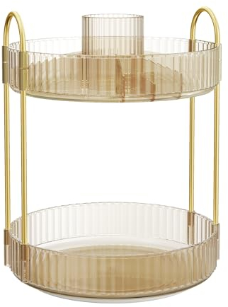 SONGMICS Organisateur Maquillage Rotatif, Rangement Maquillage, 2 Niveaux, Séparable, Rangement de Bijoux pour Toilette, Chambre à Coucher, Salle de Bain, Doré Champagne JKA012A01