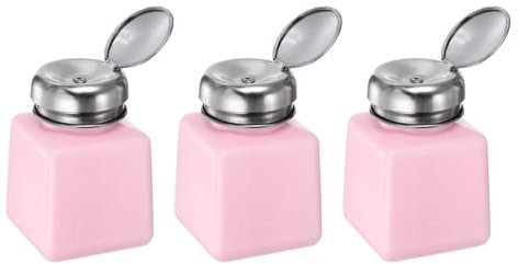 sourcing map 3pcs Solvent Alcohol Dispensers 100ml(3.4oz) Push Down Liquid Dispenser Pump with Sealing Stainless Steel Lid for Acetone Solution, Pink