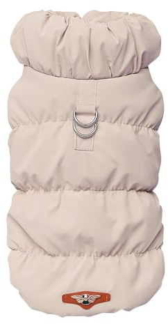 Warm Winter Coat for Dogs - Fleece Lined, Waterproof Windproof Jacket with D Ring, Sizes XS to L (Beige)