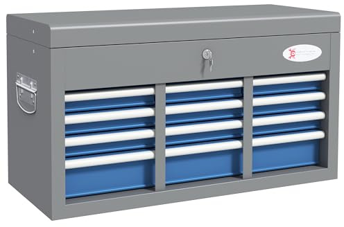 DURHAND Werkzeugkasten aus Metall mit 6 Schubladen und 1 oberen Ablage, abschließbar mit 2 Schlüsseln, 2 Griffe, blau