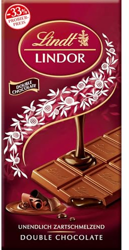 Lindt Schokolade LINDOR Double Chocolate, Promotion | 100 g Tafel | Feinste Vollmilch-Schokolade mit unendlich zartschmelzenden dunklen Füllung | Schokoladentafel | Schokoladengeschenk, 2023 Version