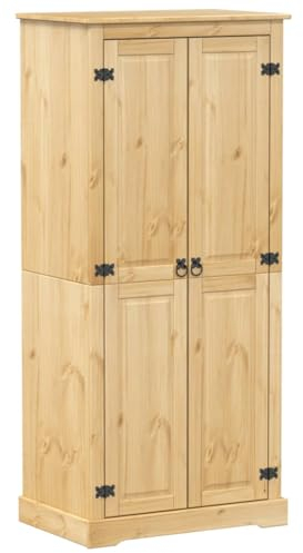 vidaXL Kleiderschrank, Garderobenschrank mit Metallgriff, Holzschrank Schrank für Schlafzimmer, Drehtürenschrank, Massivholz Kiefer