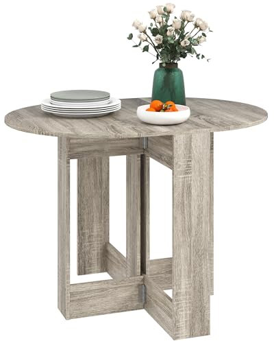 HOMCOM Folding Dining Table, Space-saving Drop Leaf Table for Small Space, Kitchen, Dining Room, Grey