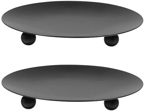 2 PCS Pillar Candle Holder Candle Plates Metal Candles Dish Tray Coaster Decorative Iron Pillar Candles Plate Black Iron Plate Holder for Incense Cones Spa (3.54×3.54×0.51inches)