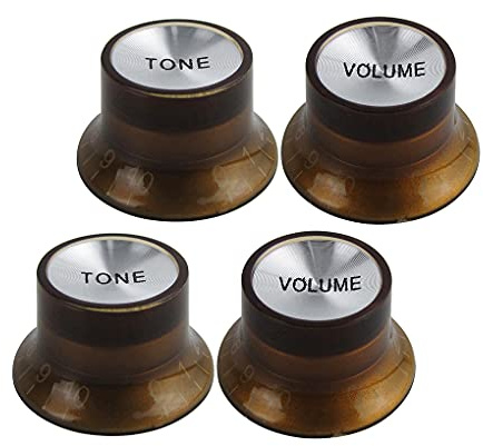 FLEOR Boutons de contrôle du volume et de la tonalité 2T2V avec dessus en aluminium pour guitare de style SG LP Pot à 18 cannelures, ambre