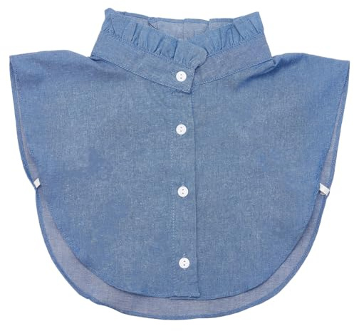 CABODYALS Fuskkrage denim blå volang kant avtagbar falsk tupp blus topp dekorativ bomull stoppkrage halv skjorta knapp upp justerbar rem för kvinnor kläder klänningar tröjor tillbehör