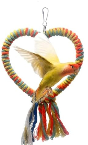 Bird Rope Swing with Hanging Hook Bird Swing for Cage, Hanging Perch Parrot Toys, Bird Cage Accessories for Parakeets, Cockatiels, Conures, Lovebirds, Budgies Cockatoo