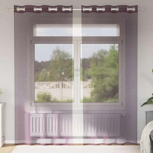 AJJHUUKI Decor-Trattamenti per finestre-Tende e tendaggi-Tende in voile con occhielli 2 pezzi Viola 140x225 cm