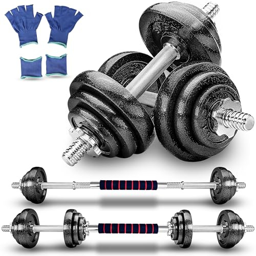 Set Manubri Pesi Palestra regolabili, dischi in ghisa kit da 15 20 30 40 KG, impugnature ergonomiche e barre di collegamento per allenamento completo home gym, allenamento a casa (15 KG)