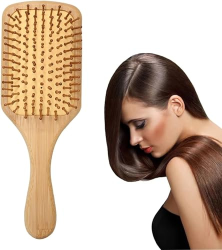 Cepillo de pelo de bambú, cepillo de pelo antiestático de madera, cepillo de madera natural de bambú para desenredar el pelo para mujeres, niños y hombres