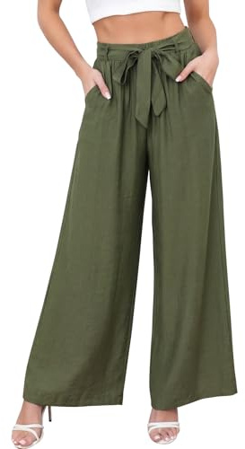 Genfien Pantaloni da Donna Estivi a Vita Alta Casual a Gamba Larga con Tasca Larghi Leggeri Eleganti Casual Comodi