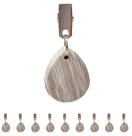 Xecamuvila 10 Piezas Pesas para Mantel en Forma de Gota de Mármol Auténtico – Resistentes al Viento y Confiablemente Estables, con Clip Metálico Fuerte para Exteriores e Interiores