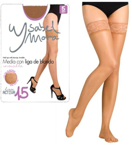 YSABEL MORA - Medias con Liga 15 Denier para Mujer, Suave y Cómoda, Ideal para Uso Diario, Resistente y Duradera, Perfecta para Vestidos y Faldas, Categoría Lencería y Medias.