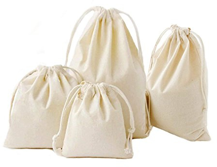 Abaría - 4 unidades bolsa de algodón con cuerdas – Pequeña saco bolsas - Bolsa inserto organizador para bebé ropa juguete pañales - Bolsa de regalo - 25x 30 cm, 19 x 23 cm, 14 X 16