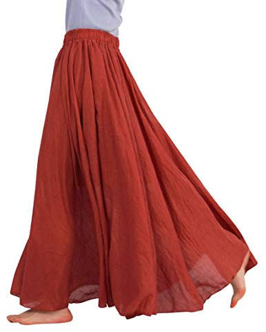 FEOYA Boho Baumwolle Leinen Maxi Rock Double Layer Elastische Taille Langen Rock Strand Festlich Freizeit Sommerrock