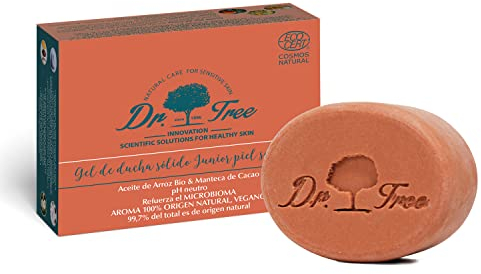 Dr. Tree| Gel Solido Junior per Pelli Sensibili | Rinforza il Microbioma | 99.7% Ingredienti Naturali | Olio e Burro di Cacao, Vegano | Senza Solfati SLE, SLS, Parabeni, Siliconi | 75gr