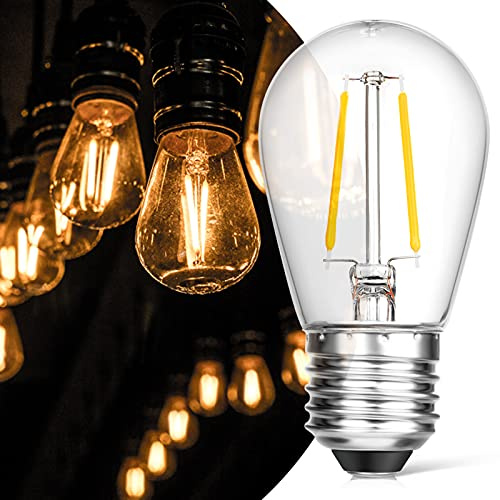 ECOVANIA Bombillas impermeables IP65 para exteriores, 2 W, LED S14 de repuesto, bombillas Edison de plástico inastillables, entresuela E26 de 130 V, blanco cálido de 2200 K, equivalente a 11 W