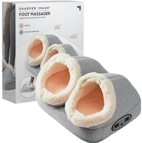 Sharper Image Heated Foot Massager - Vibrating Foot Massager with Heat, Electric Feet Warmer for Achy & Sore Feet, Foot Massage Machine with Soft Fleece Lining for Women & Men, Heated Foot Warmers