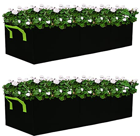 Auroal Bolsas de Cultivo para Plantas, Paquete de 2 Bolsas de Cultivo elevadas de Tela, Bolsa de Cultivo Rectangular de 3 Agujeros, macetas Transpirables de 15 galones para Plantas y Verduras al Aire