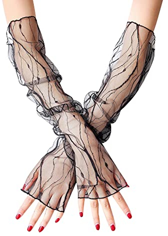 LICHENGTAI Fingerlose Handschuhe für Damen, Brauthandschuhe Abendhandschuhe Lang Fingerlos Handschuhe für Halloween, Motto-Party, Vintage, Opern, Hochzeit