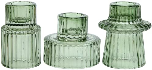 HofferRuffer Glas Kerzenhalter 2-in-1 Teelichthalter Kerzenhalter Taper Kerzen für Abendessen, Hochzeit, Urlaub, Geburtstag, Heimdekoration,Weihnachten(3Pcs Hellgrün)